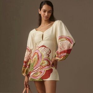 FARM RIO X ANTHROPOLOGIE NWT Sweetheart Linen Blend Boho Mini Dress Size XS